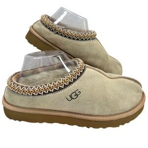 UGG Tasman Tazz Tan Suede Embroidered Braid Sheepskin Slippers 5955 Womens 9
